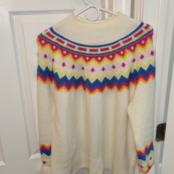 Vince Camuto Sweaters - Vince Camuto Cream Multicolor Patterned Mockneck Sweater